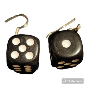 3D Black Dice Dangle Earrings Geometric Drop Earrings Fun Gift